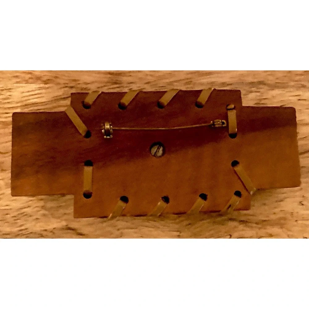 Vintage 1930's Horse Western Equestrian Brooch‎ Pin Hand Carved Wood Leather EUC